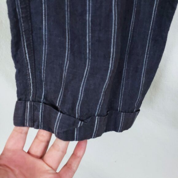 Allen Allen Striped Ankle Linen Pants Womens L Gray Coastal Scandi Minimalist - Picture 3 of 9